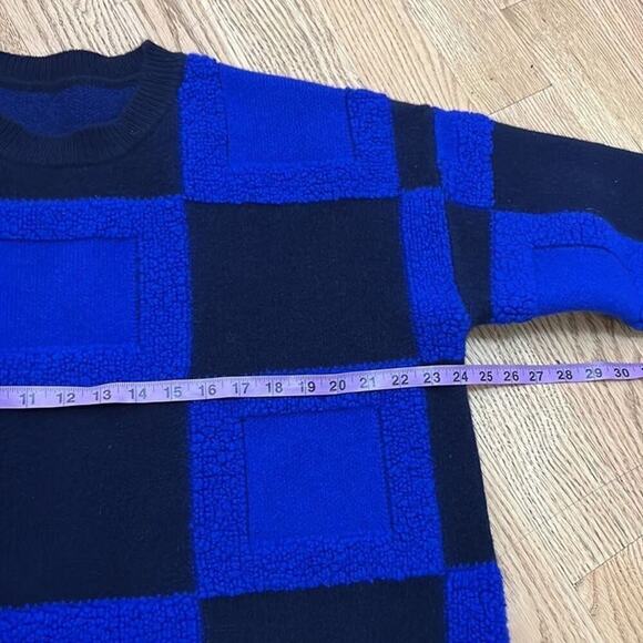 SWEATER  THICK‎ WARM KNITTED 100% WOOL BLUE & BLACK SIZE M - Picture 7 of 10
